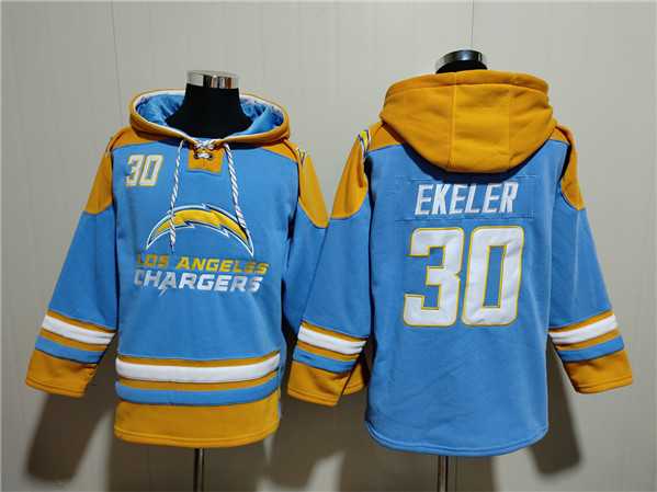 Men's Los Angeles Chargers #30 Austin Ekeler Blue Ageless Must-Have Lace-Up Pullover Hoodie,We sell and wholesale Men's Los Angeles Chargers #30 Austin Ekeler Blue Ageless Must-Have Lace-Up Pullover Hoodie on line form chian!